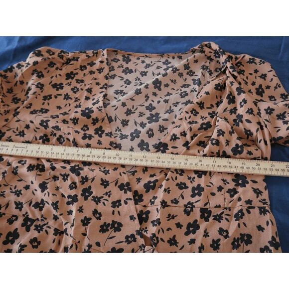 Women's Brown Wrap V Neck Floral Dress with Ruffles M #1656-A4 - Picture 4 of 9